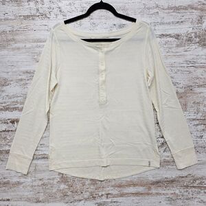Woolrich Womens Ivory Henley Long Sleeve Top M Cotton Striped Normcore Outdoors